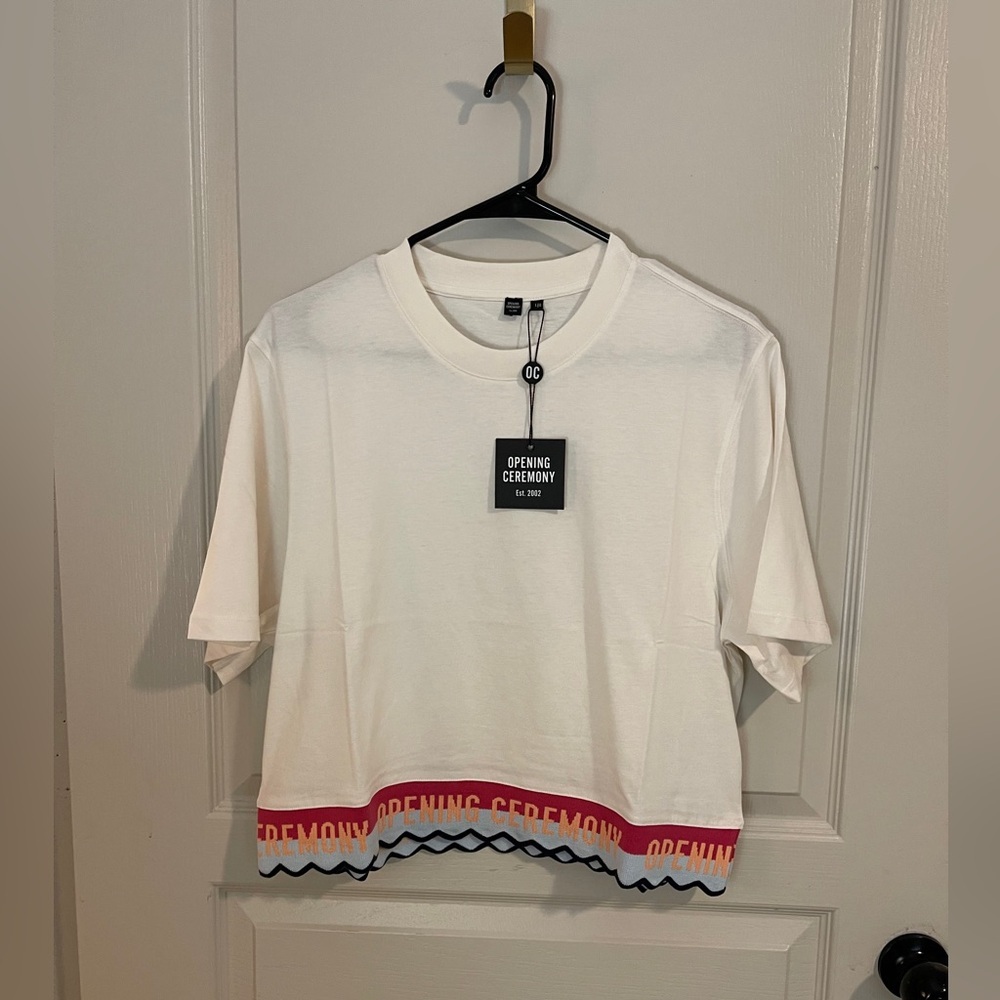 Opening Ceremony White Logo Hem Cropped Tee Size L NWT - Picture 2 of 7